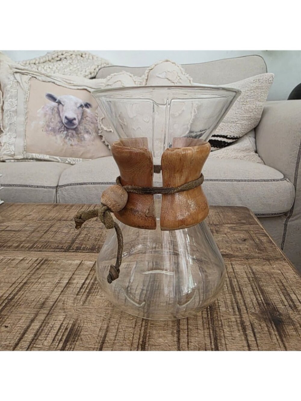 Vintage Chemex Pour Over Coffee Maker Pyrex Glass 8" Brewer Wood Collar 2411340 - Picture 4 of 7